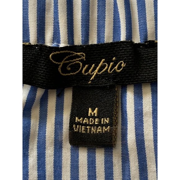 Cupio Womens Off-Shoulder Bell Sleeve Top Blue & White Striped Blouse Medium - Picture 7 of 9